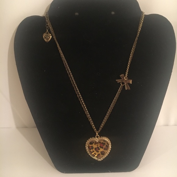 Betsey Johnson Jewelry - Vintage Betsey Johnson Leopard Heart Necklace